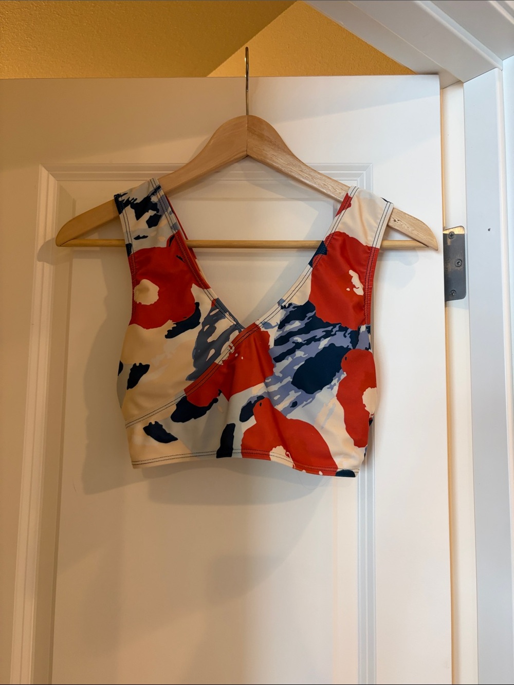 Abstract Floral Scoop Bikini Top in Red & Blue